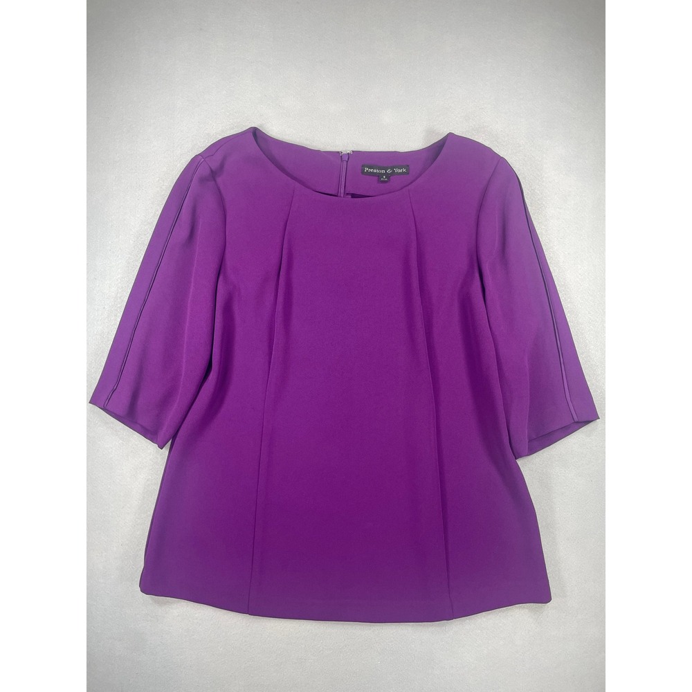 Preston & York Purple Top Womens Small Elbow Sleeve Boat Neck‎